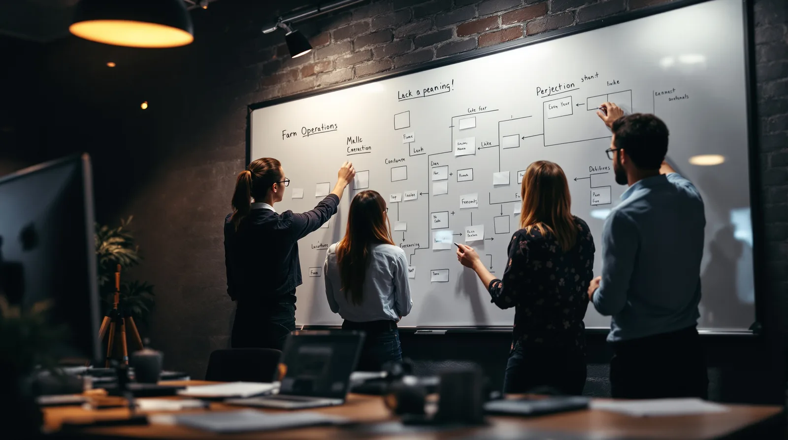 Team mapping the search engine advertising process from research to campaign monitoring