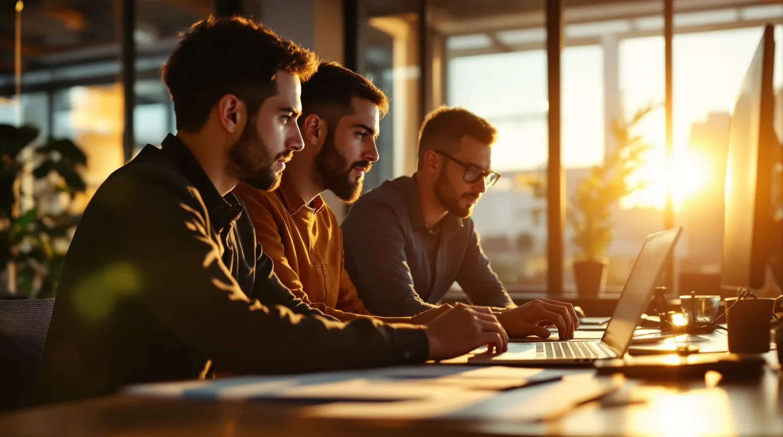 Marketing team reviewing social media strategy across Facebook, Instagram, LinkedIn and Twitter